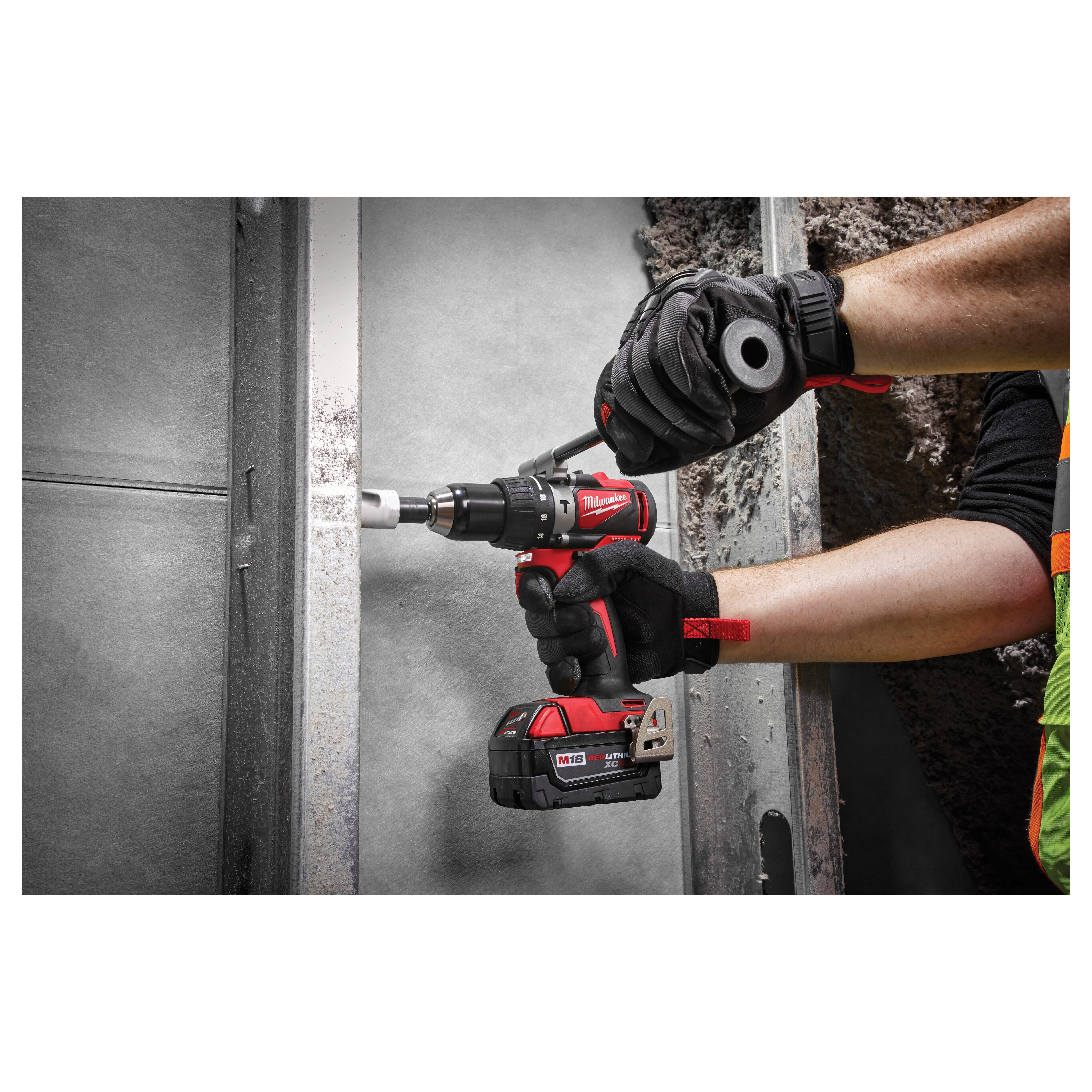 Milwaukee® 2902-20 Brushless Cordless Hammer Drill, 1/2 in Single Sleeve Ratcheting Chuck, 18 VDC, 0 to 550/0 to 1800 rpm No-Load, REDLITHIUM™ Battery